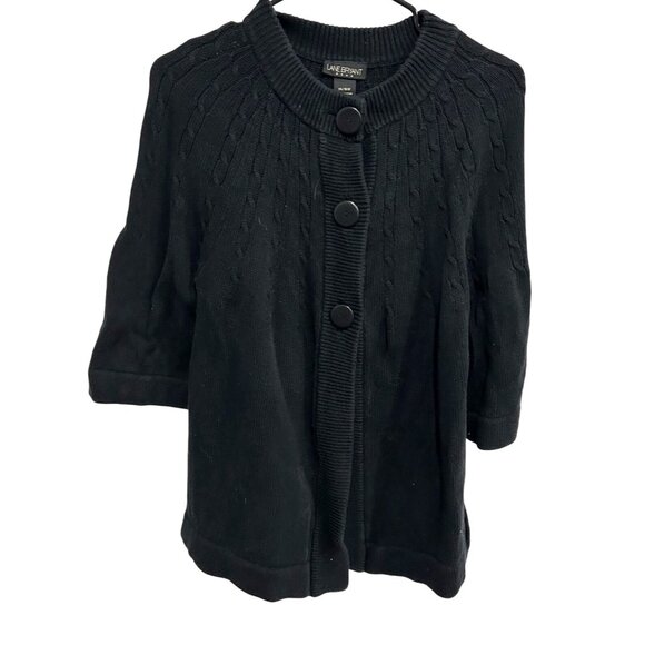 Lane Bryant Black Cable Knit Cardigan 3/4 Sleeve Button Front Size 14 - Picture 1 of 9